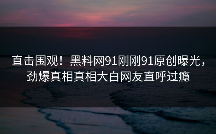 直击围观！黑料网91刚刚91原创曝光，劲爆真相真相大白网友直呼过瘾