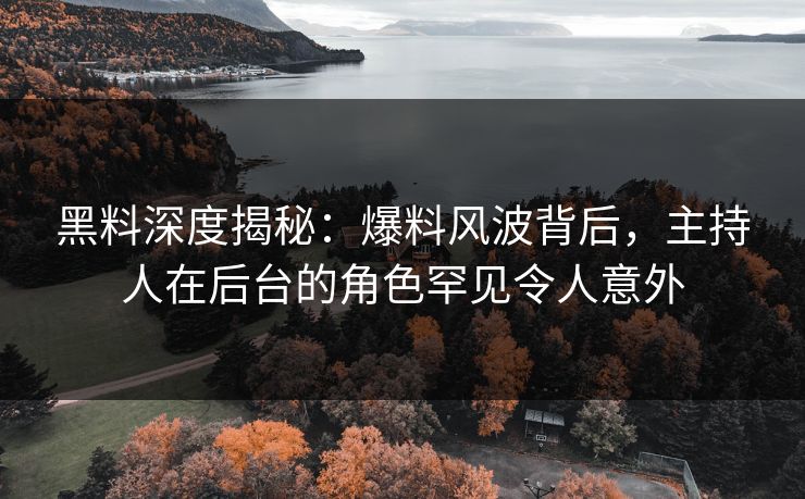 黑料深度揭秘：爆料风波背后，主持人在后台的角色罕见令人意外