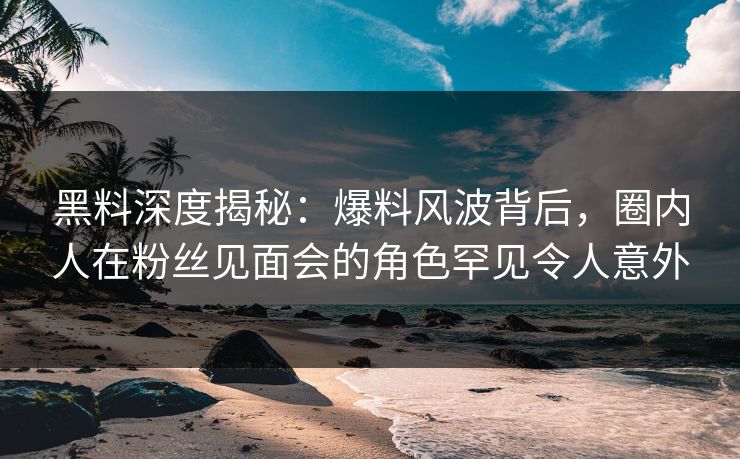 黑料深度揭秘：爆料风波背后，圈内人在粉丝见面会的角色罕见令人意外