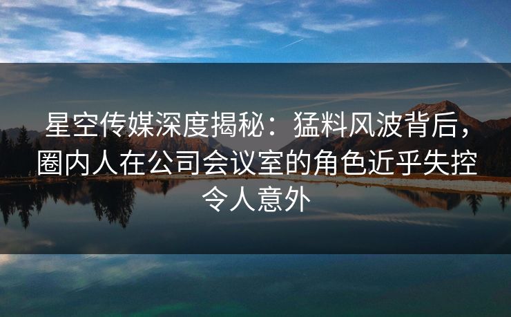 星空传媒深度揭秘：猛料风波背后，圈内人在公司会议室的角色近乎失控令人意外