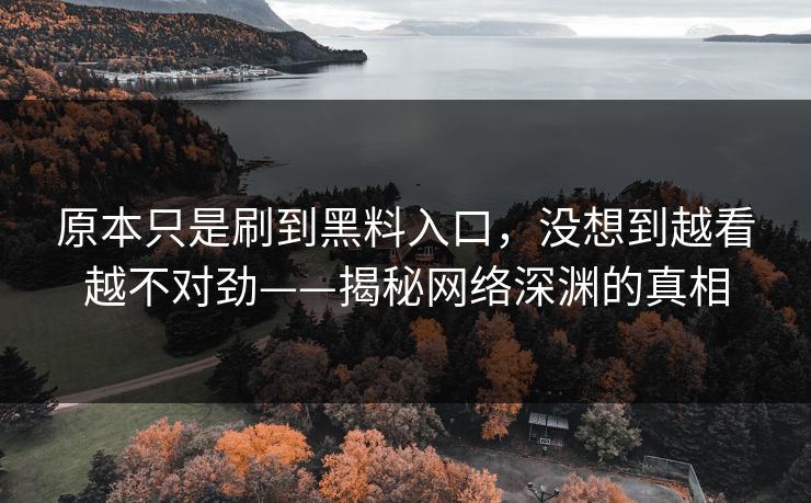 原本只是刷到黑料入口,没想到越看越不对劲——揭秘网络深渊的真相 原本只是刷到黑料入口,没想到越看越不对劲——揭秘网络深渊的真相